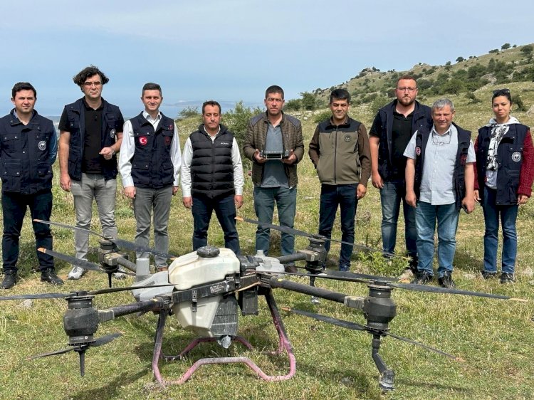 Drone ile ilaçlama gerçekleşti